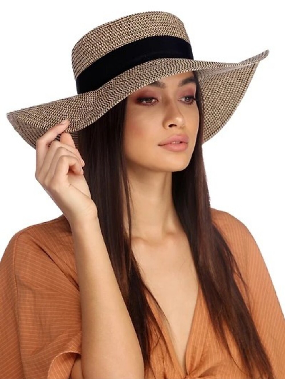 SOLAR ESCAPE Wide-Brim Straw Sun Hat with Black Band  Adjustable Hat